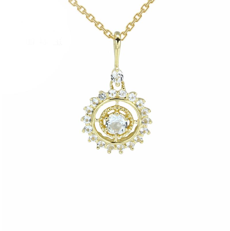 9K Solid Gold Destiny Compass Pure Sparkling White Topaz Pendant Charming Shining Disc Necklace Destiny Compass Pure Sparkling White Topaz Pendant