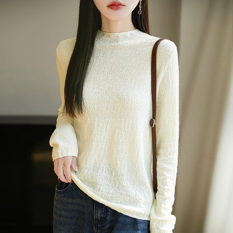 

Всесезонный женский свитер из 50% шерсти и 50% шелка | Легкий теплый свитер из смеси | Роскошный трикотаж из кашемира и шелка M бежевый