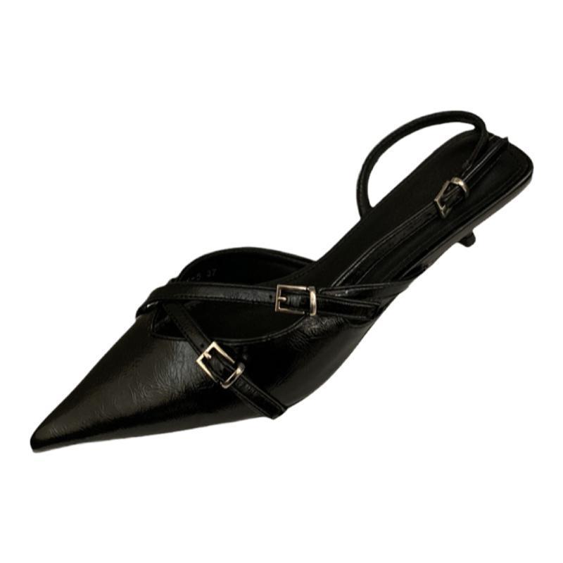 High-heeled Bag Head Sandals Back Empty Shallow Mouth Women's Shoes Stiletto with Skirt Retro Pointed Single Shoes