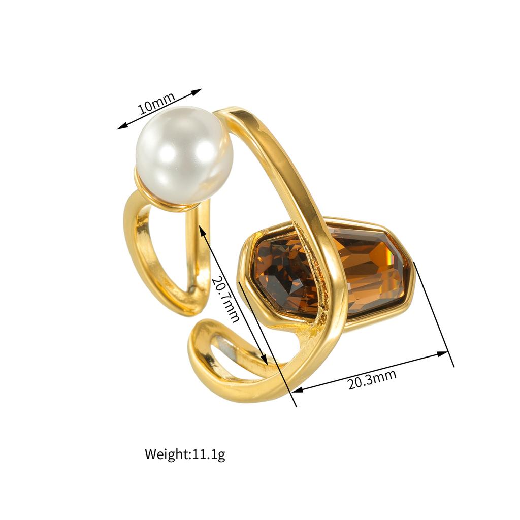 Edelstahl Vintage Zirkon Ringe für Frauen Verstellbar Retro Glänzender Stein Offener Ring Wasserdicht Weihnachts Schmuck Geschenk