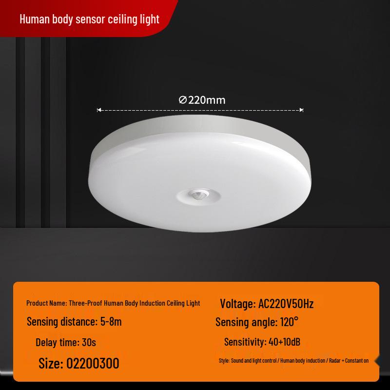 Tri-Proof LED Ceiling Light with Radar & Motion Sensor for Corridors and Staircases