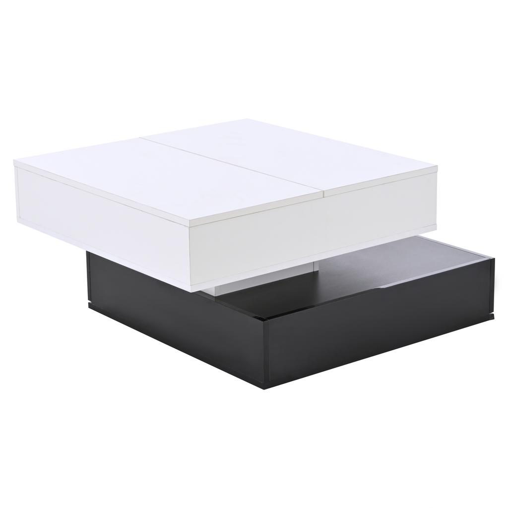 70*70*40cm Coffee Table with 360 degrees Rotating Tabletop, Double-Layer Living Room Table with 3 Drawers, Liftable Sofa Table, White+Black