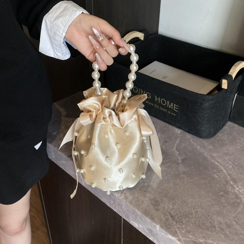 Women Pearl Handle Bucket Bag Niche Design Shoulder Crossbody Bag Female Bridal Wedding Bag Gift Handbag