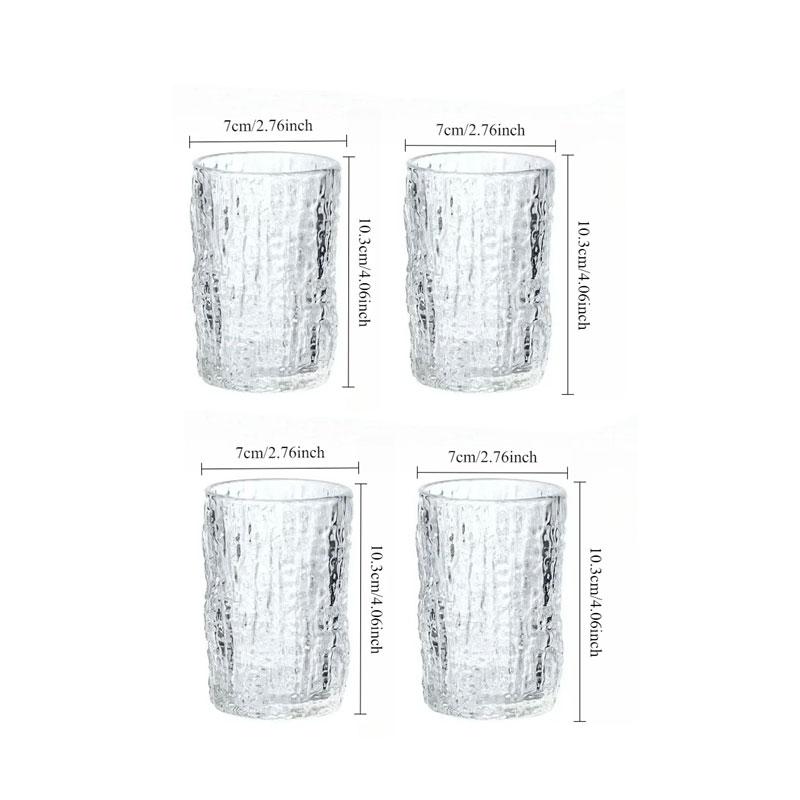 4pcs Sets Bark Pattern Glass Cup 240ml/340ml Creative Wine Glass Juice Milk Beverage Cups Cocktail Glass Lemon Soda Water Cup 4pcs