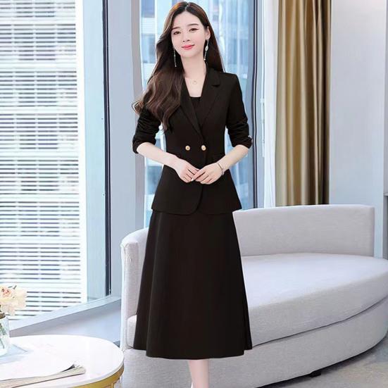 2Pcs/Set Women Outfit Commute Trendy Comfortable Mid-length Light Luxury Streetwear Sling Spring Coat Dress Spring Clothing