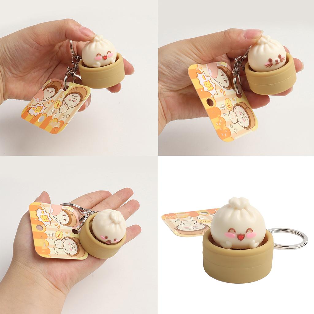 Realistic Simulated Steamed Bun Squeeze Toy Keychain Stress Relief Squeeze Toy Decorative Key Holder for Backpack Charm