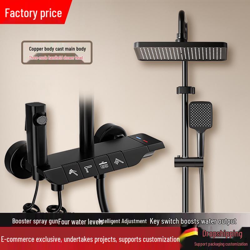 All-Copper Digital Display Thermostatic Shower Set with Piano Key Shower Head