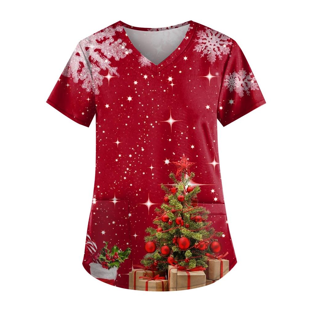 Christmas Women's V-neck Fashion Casual Christmas Printing Top Protective Work Suit