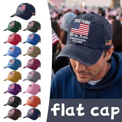 Passende amerikanische Baseballkappe für Damen und Herren zum 250. Jahrestag, bestickt, Vintage-Waschung