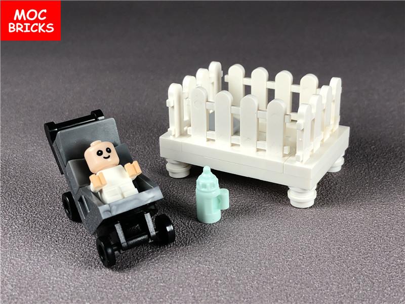 Set  MOC Bricks DIY Cradle Set Small Baby carriage crib figure Educational building Blocks toys for KIDS Dolls Xmas Gifts