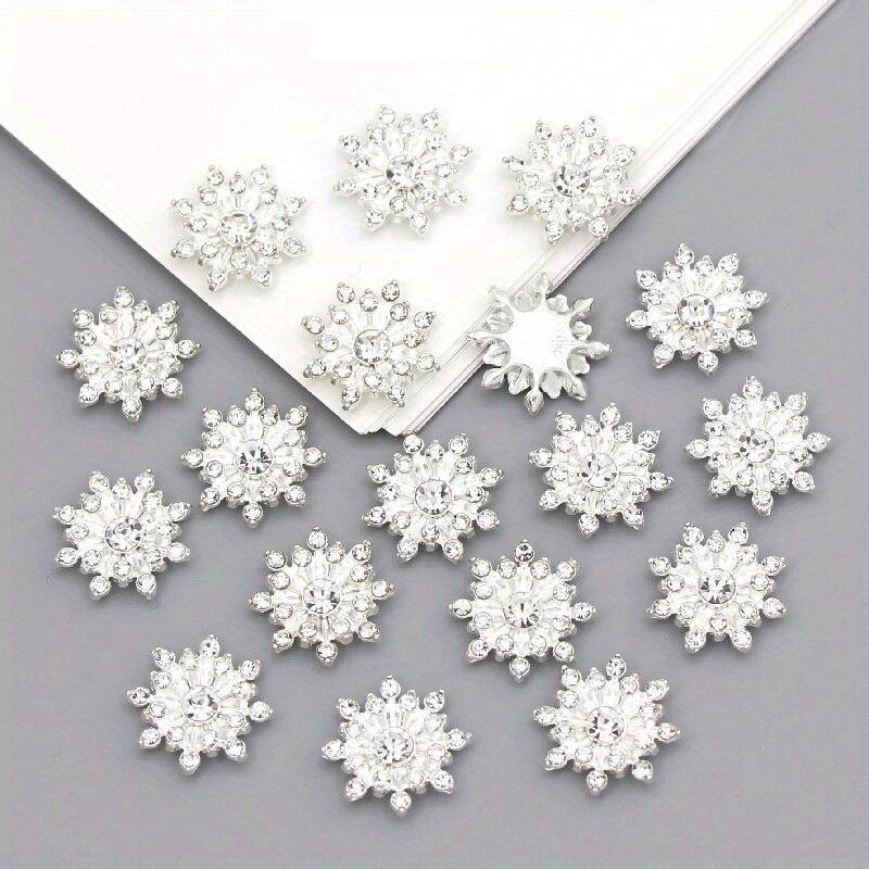 10pcs Snowflake Cabochon Metal Base Strass Glitter Rhinestone Buttons for Clothing Shoes Bags Accessories DIY Crafts