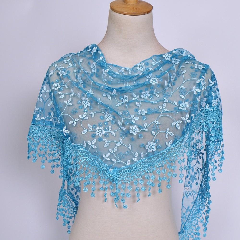 Floral Hollow Shawl Triangle Sequined Gauze Scarf New Lace Veil Headscarf