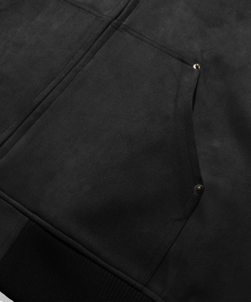 Trillion Leather Patch Suede Work Zip-Up Hoodie_Black