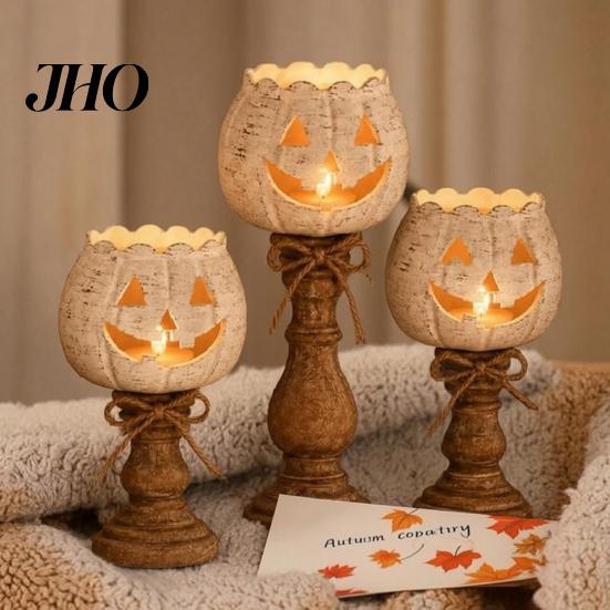 White Fall Candle Holders Rustic Pumpkin Tealight Holder Set, Farmhouse Halloween Tea Light Cozy Set Decor, Tables Centerpieces for Thanksgiving