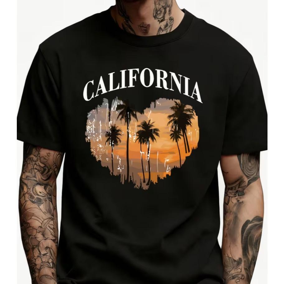 Unisexs Palm Tree Tshirt Retro Vintage Short Sleeve Round Neck Breathable Soft Casual Beachwear Californiathemed Graphic Tee