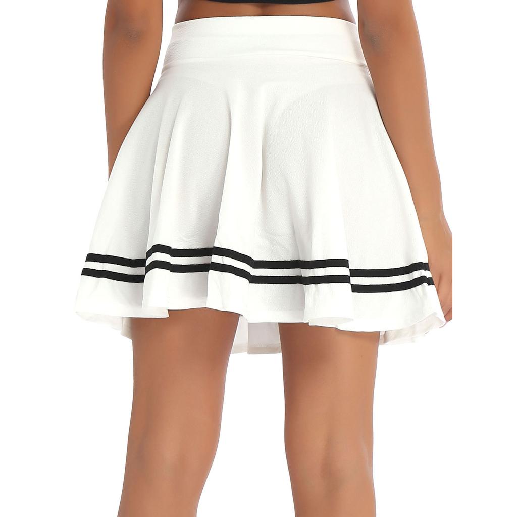 Womens Flared A Line Miniskirt High Waist Wide Elastic Band Casual Striped Hem Skirt for Girls or Ladies Daily Outfits