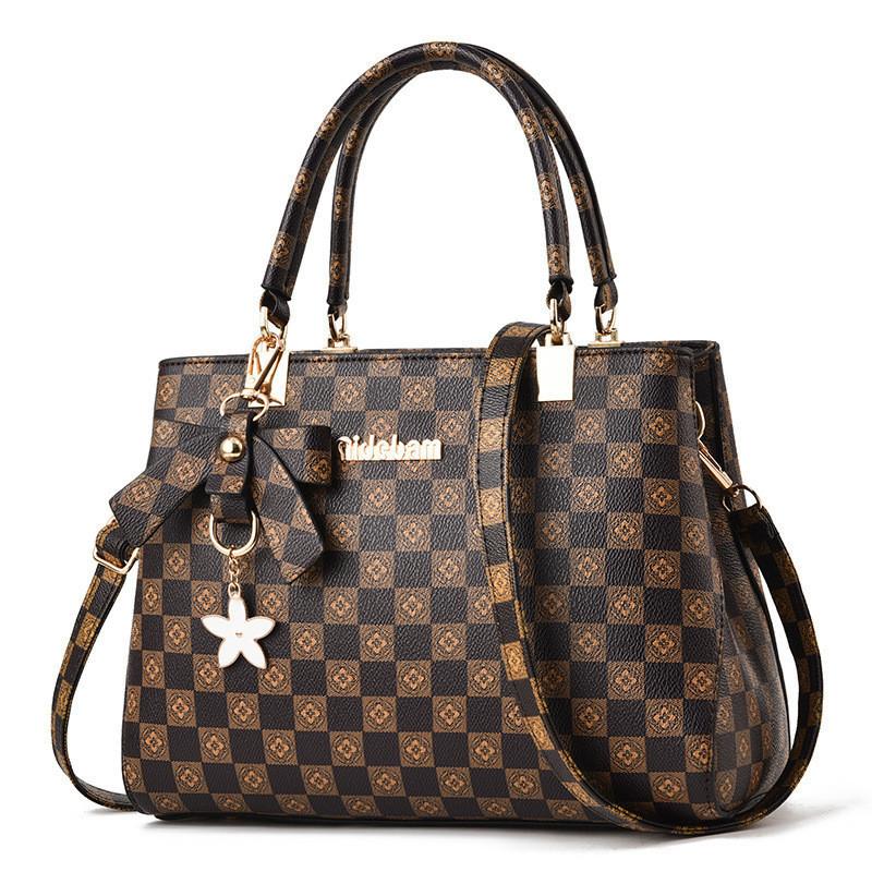 Butterfly Bow Handbag 2023 New Retro Plaid Middle-aged Women's Bag Color-blocking Shoulder Bag Charming
