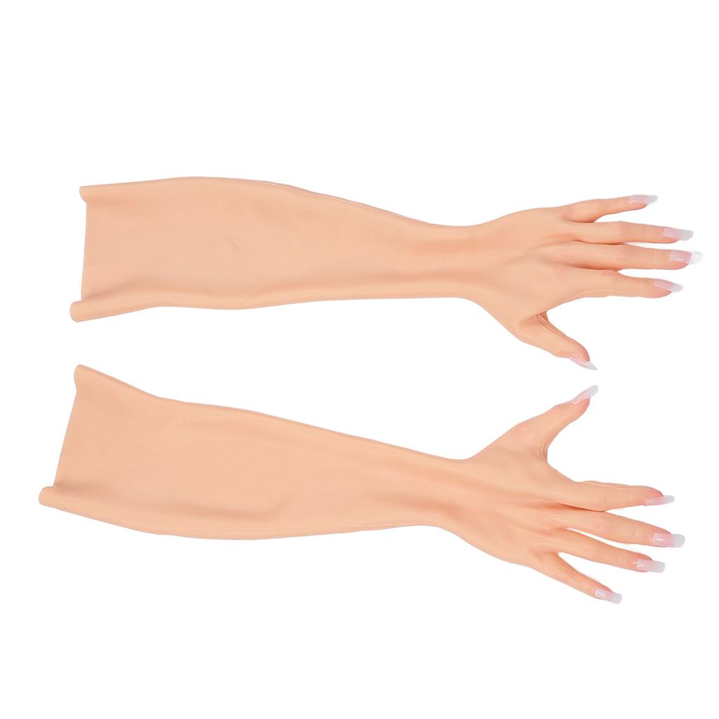 1 Pair Silicone Women Prosthesis Nail Hand Gloves Soft Full Arm Lifelike Skin Nail Hand Gloves for Postoperative Recovery