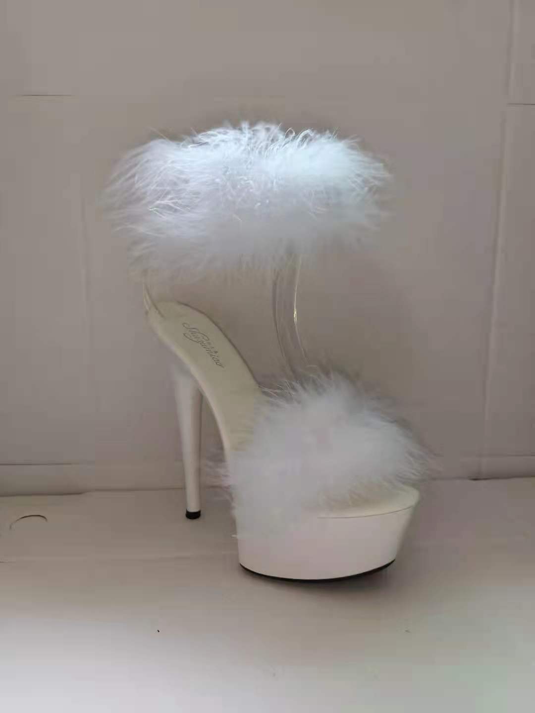 

New Model High Heels Stiletto Sexy Black Waterproof Table High Super High Heel Fluffy Sandals Women s Summer 34 білий