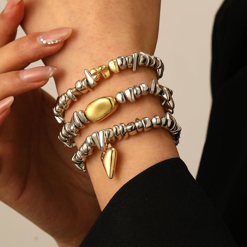 Vintage Irregular Metal Bead Heart-Shaped Pendant Bracelet for Women Men Unique Silver Color Bead Couple Bracelet Jewelry Gifts