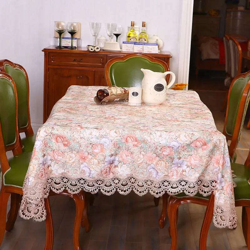 Proud Rose Lace Tablecloths Floral Printed Tablecloth Pastoral Rectangular Oil-proof Table Cover Cloth Wedding Decoration Towel