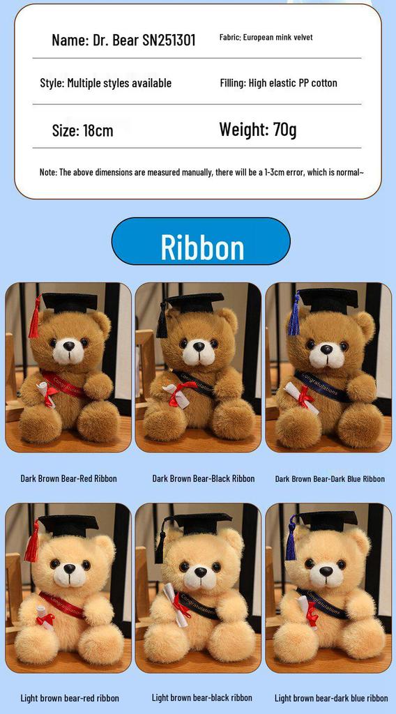 Graduation Gift Bear for Students: Doctoral, Master's, University, Kindergarten