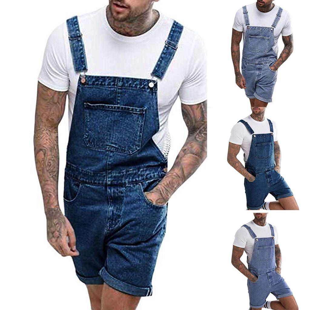 Mens Plus Pocket Jeans Overal Jumpsuit Streetwear Overal Suspender Kalhoty