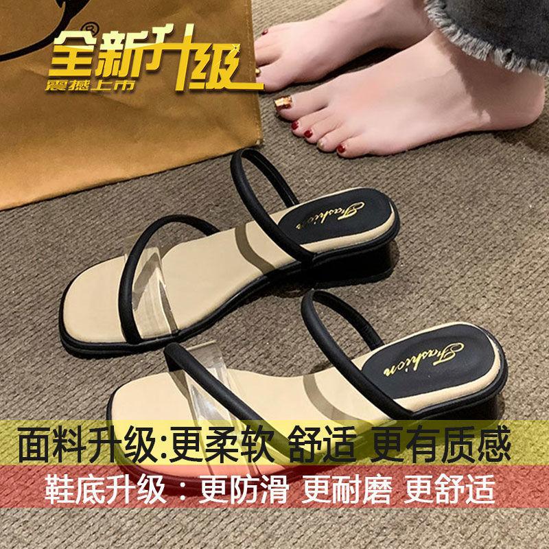 

French cool slippers women s summer outer wear 2025 new popular skirt soft bottom transparent thick heel slippers 34