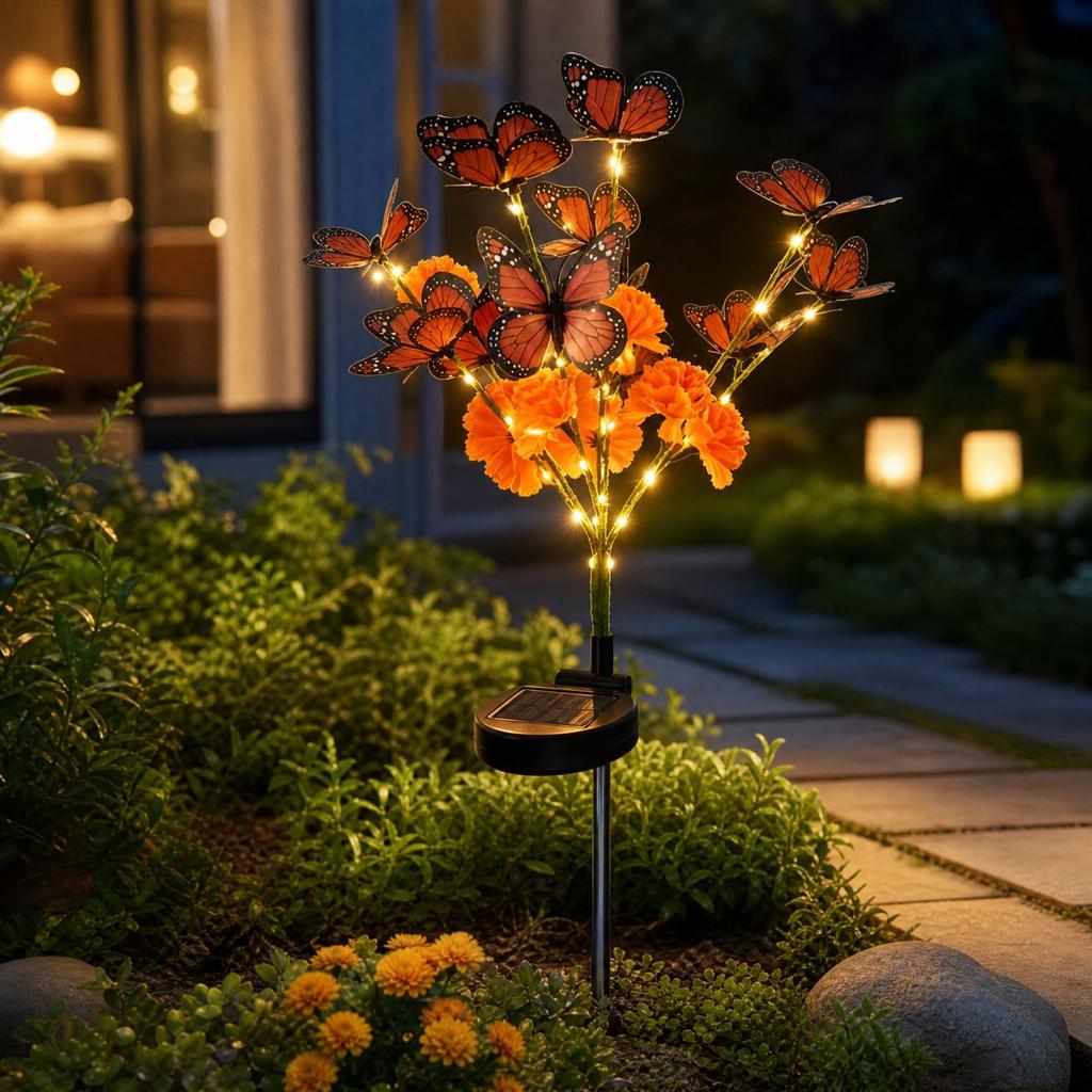 Garden Light Butterfly Tree with Artificial Flowers, Decorative Ground Stake for Outdoor Patio
