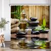 Zen Shower Curtains Black Stone Green Bamboo Lotus Spa Candle Purple Orchid Natural Leaf Bathroom Curtain Meditation Bath Decor