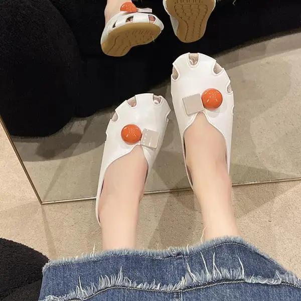 Fashion Shoes Women Loafers Slippers Summer Slides Low String Bead Pantofle Cover Toe Soft 2025 Flat Casual Rome Fabric Rubber Hoof Hee