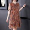 Chiffon Blumenkleid L-XXXXXL Damen Sommer Schleier Kurzarm Rundhals Leicht und Atmungsaktiv