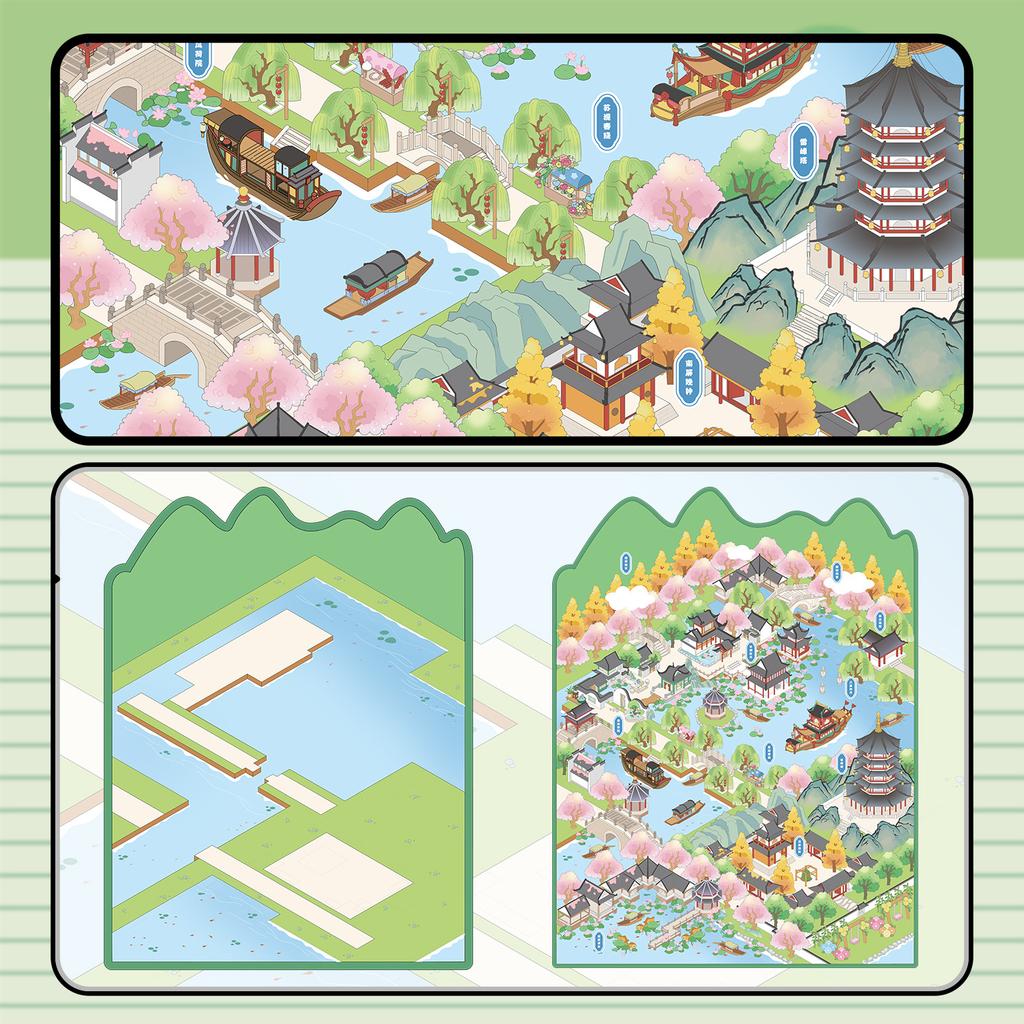 Cartoon Large Landscape Spring Travel West Lake Scene Sticker 3D Miniature World Unzipped DIY Scene Account