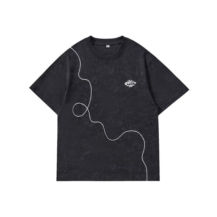 

Bright Thread Embroidered Short-sleeved T-shirt Men s Summer New Heavy Snowflake Print Loose Top 4XL