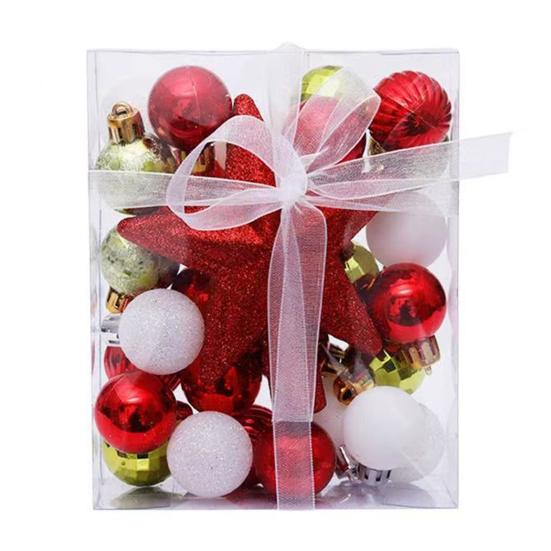 30 Pcs Mini Christmas Ball Ornaments Set 1.81 Inch Plastic Christmas Ball Hanging Ornaments with Glitter Tree Topper Star for Holiday Wedding Birthday