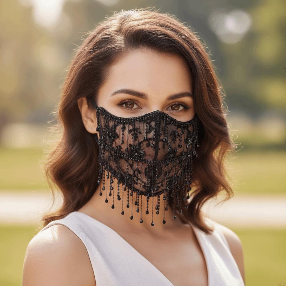 Rhinestone Women's Veil Mask Breathable Cosplay Mask Elegant Bling Face Mask Performance