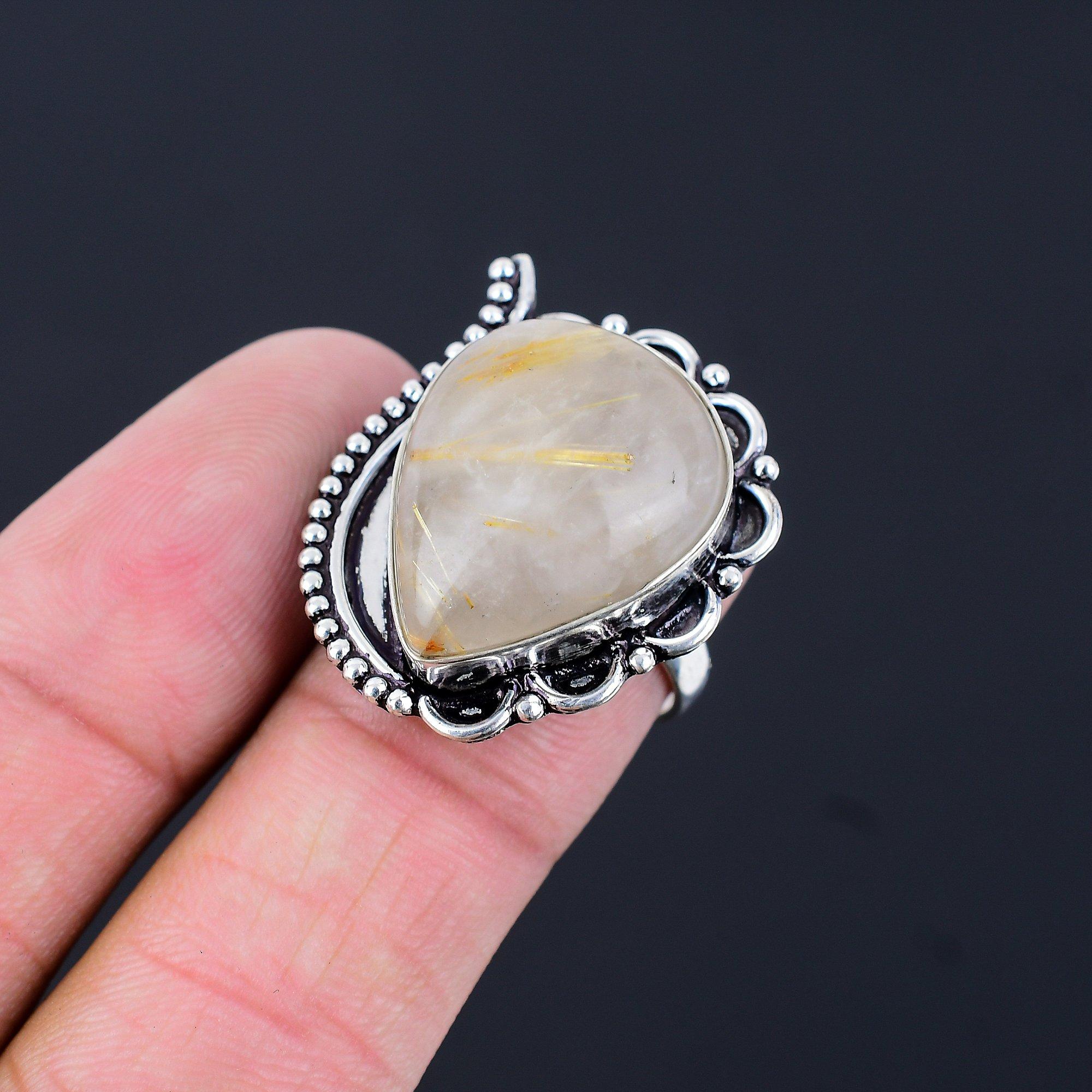 Daughters Day Deal 925 Silver Natural Golden Rutile Solitaire Promise Ring US 8 8