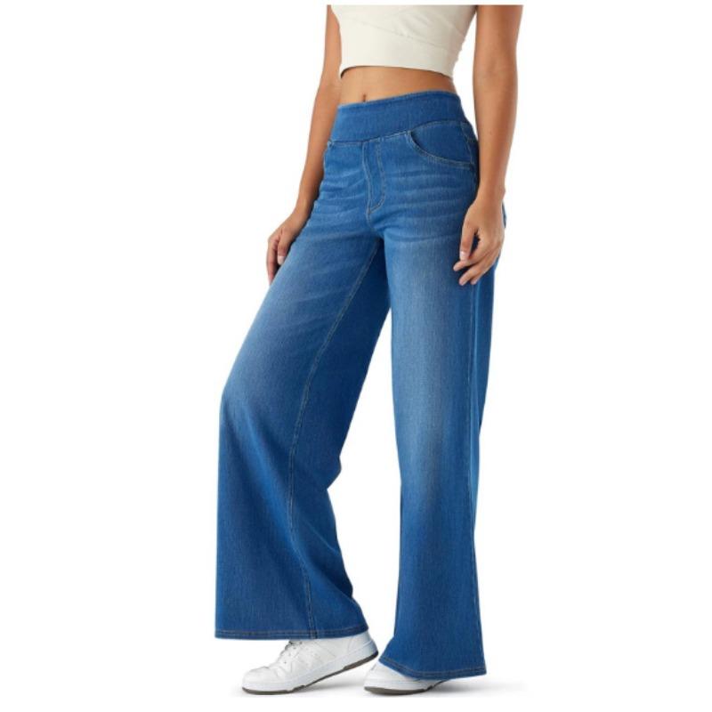 Ladies Wide Leg Trousers Elastic Waistband High Waist Stretch Vertical Trousers Stylish Womens' Casual Pants