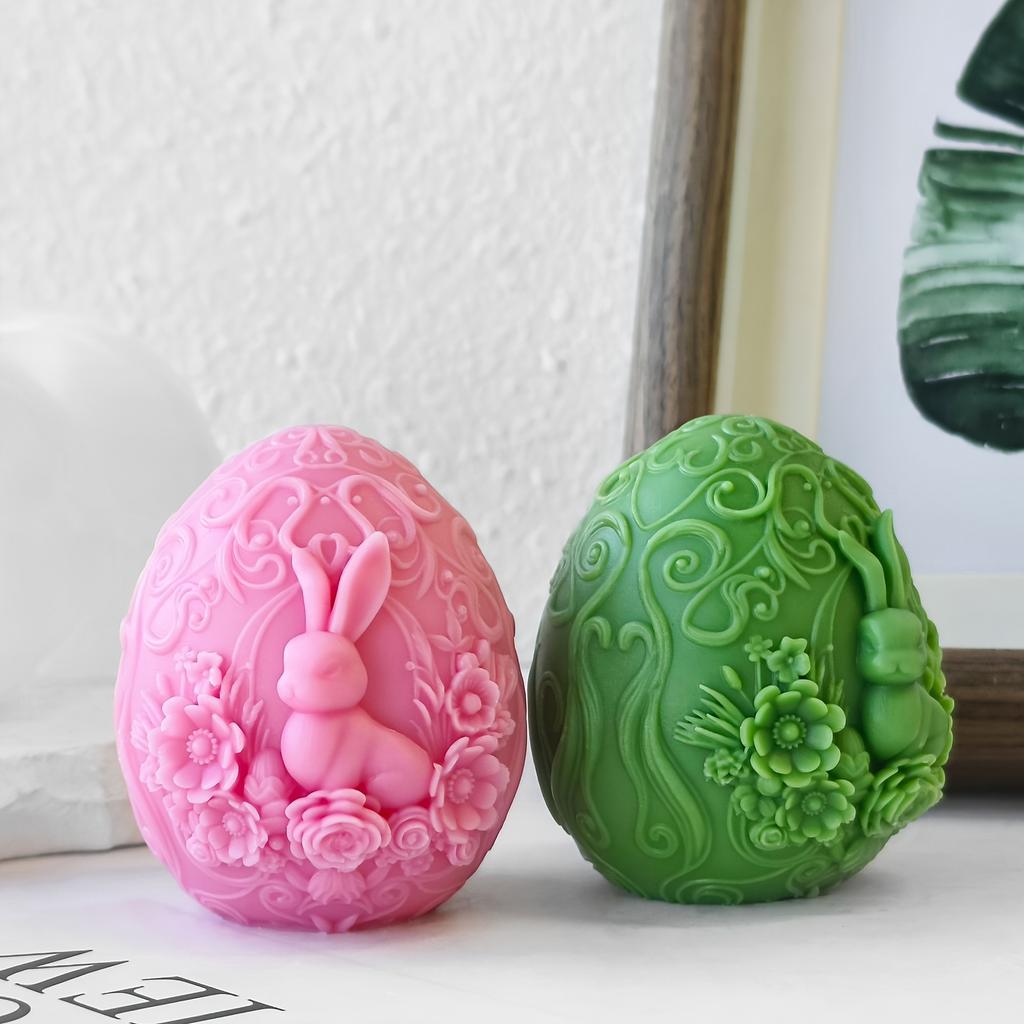 Reusable 3D Oval Easter Bunny Silicone Mold for Candle Making, DIY Aromatherapy Candles, Plaster Craft Molds, Easy Release