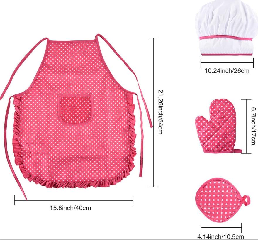 Apron For Little Girls Kids Cooking Baking Set Chef Hat Mitt  Utensil For Toddler Play House Toys Chef Costume Role Play