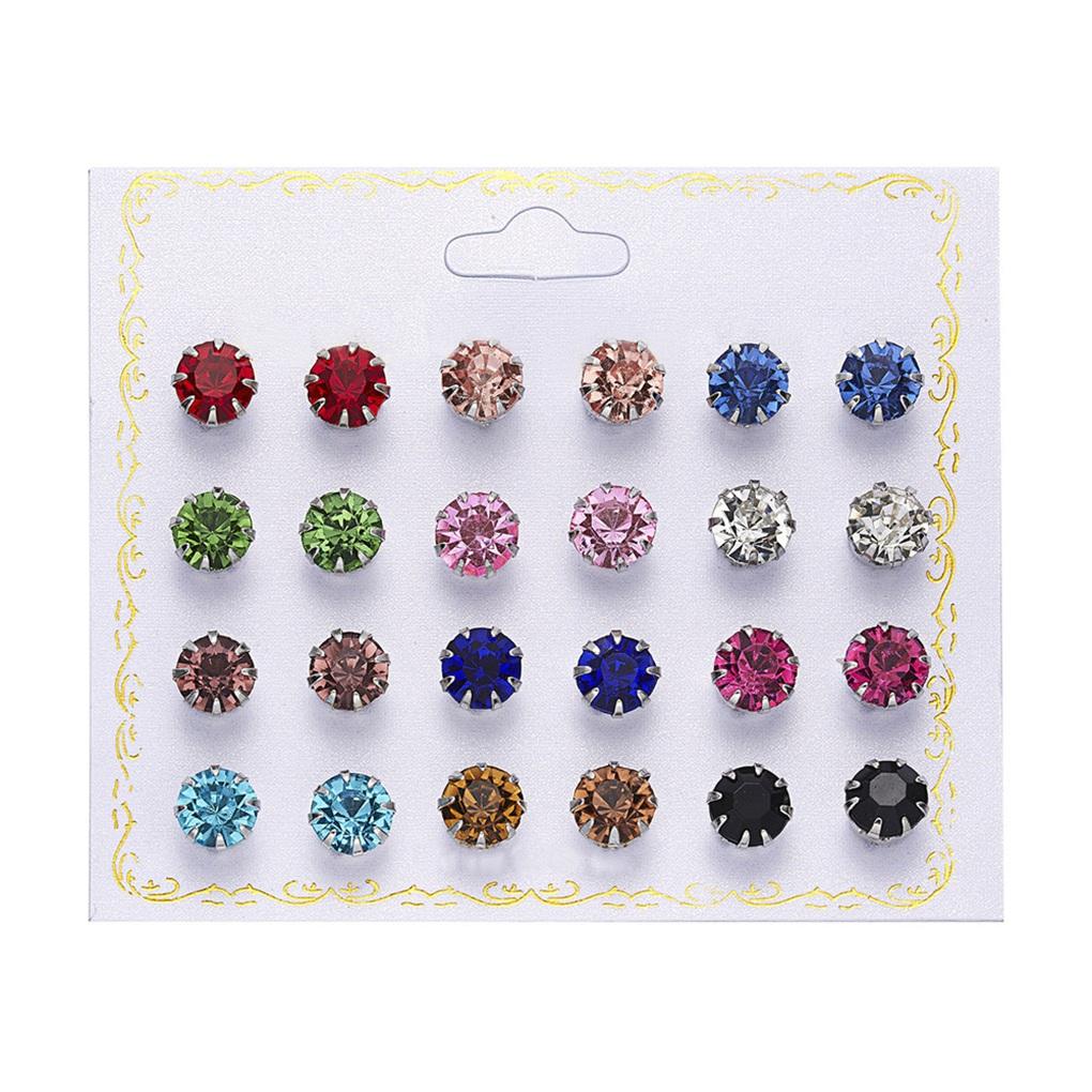 12 Pairs Earrings Rhinestones Women 2019 Ear Stud Jewelry Multiple styles