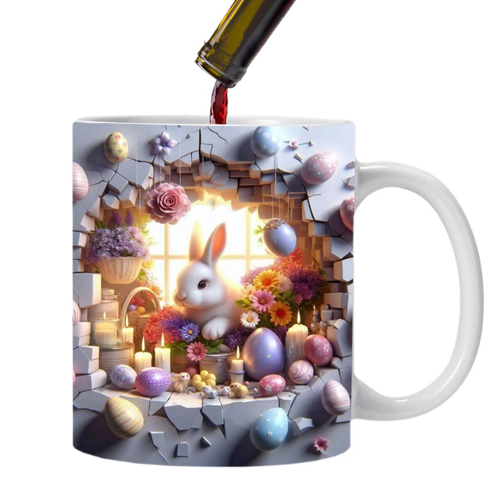 Easter Coffee Cups Colorful Eggs Bunny Easter Coffee Mug Cute Cartoon Ceramic Cup Funny Novelty Portable Mugs For Hot Cocoa