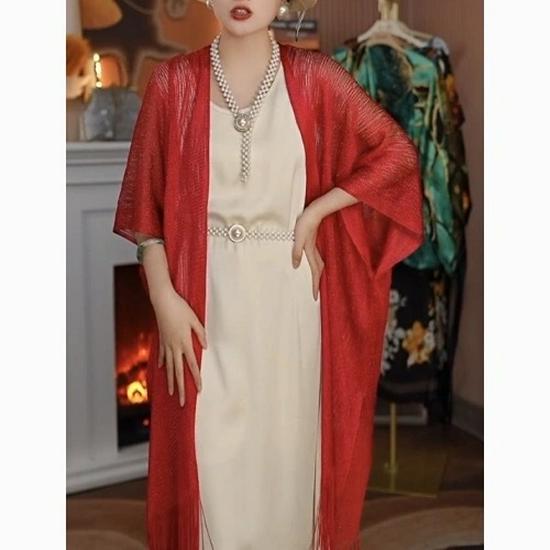 European-Style Women's Gold Thread Shawl: Thin, Evening Wear, Decorative Tassels, Hollow-Out Design, Silk Sun Protection Scarf