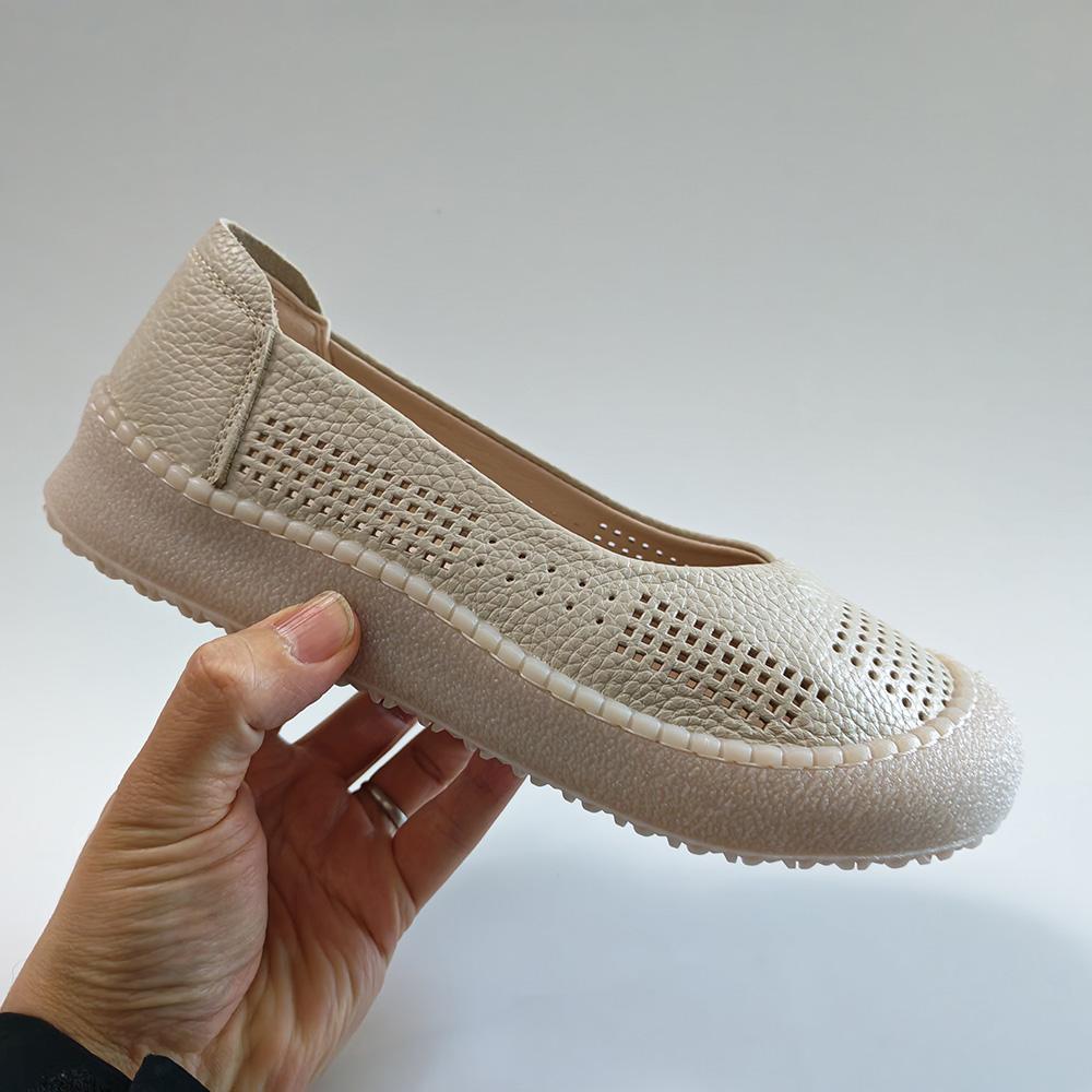 Genuine Leather Women Loafers Slip On Flats Cowhide Comfortable Soft Casual Shoes Daily Wear Black Beige Yellow Plus Size 41
