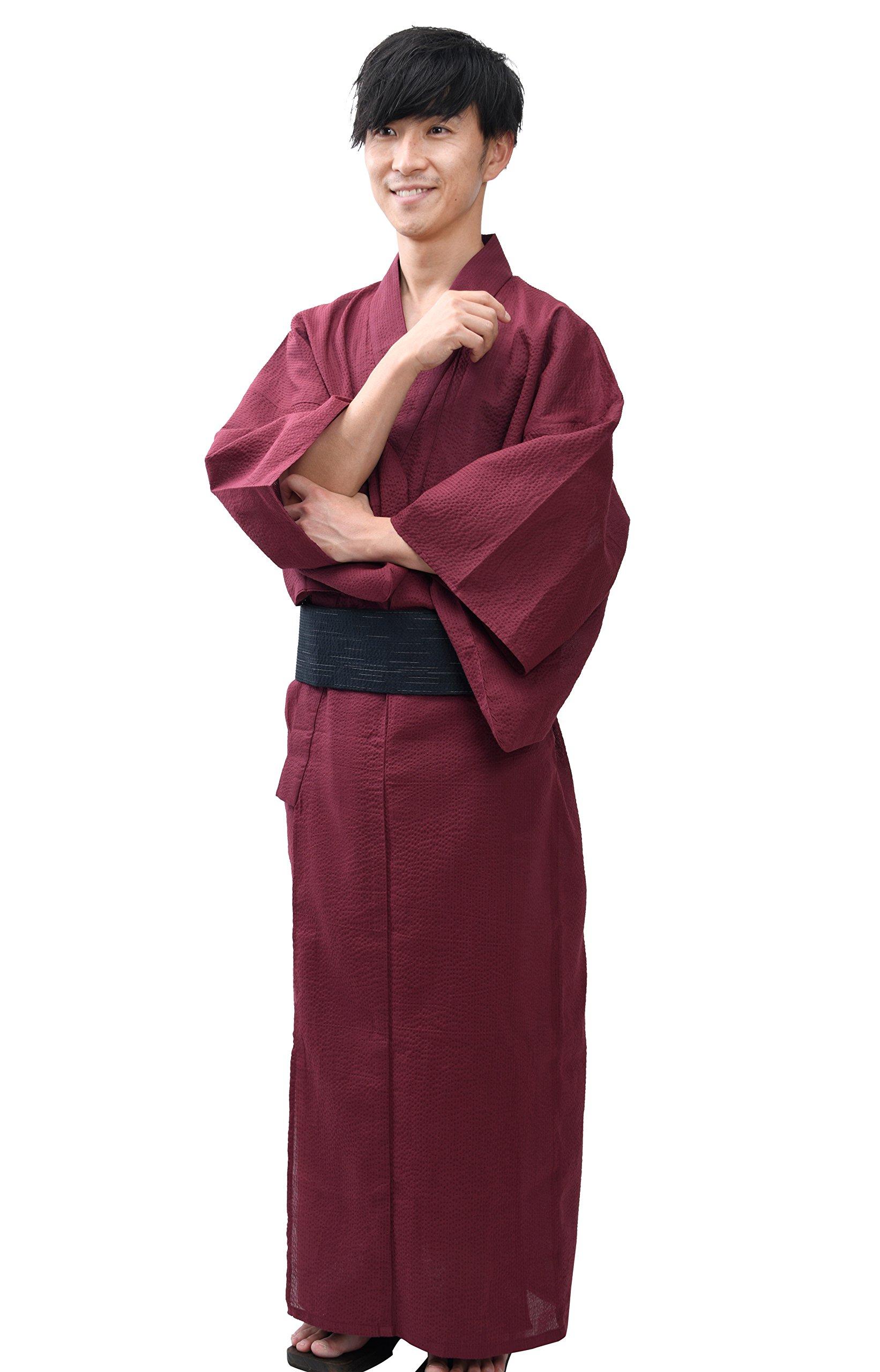 

Edoten Men s Shijira Weave Yukata 2-Piece Set, Wine, 753cm, Medium