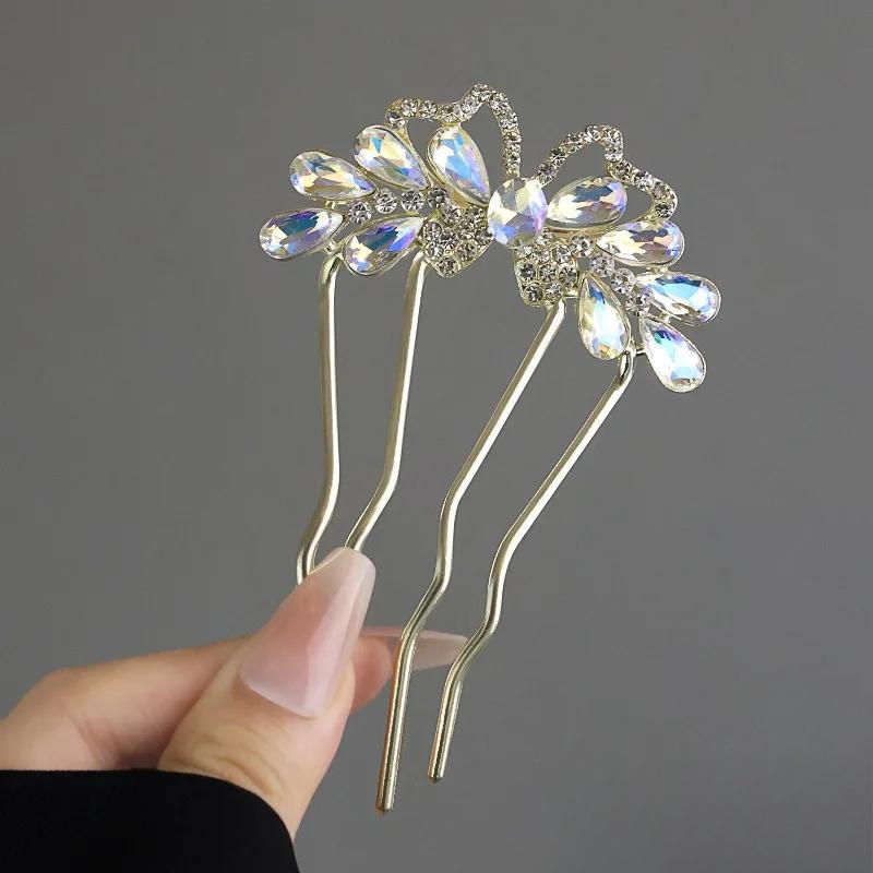 Modische Zirkonia-Perlen U-förmige Haarstäbchen Neuer chinesischer Stil Haarstäbchen für Frauen Duttkamm Hanfu Haarspangen Haaraccessoires