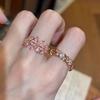 Super Flash! Exquisite Pink Flash Diamond Flower Row Diamond Ring, New Unique and Beautiful Rose Gold Stacked Ring Woman