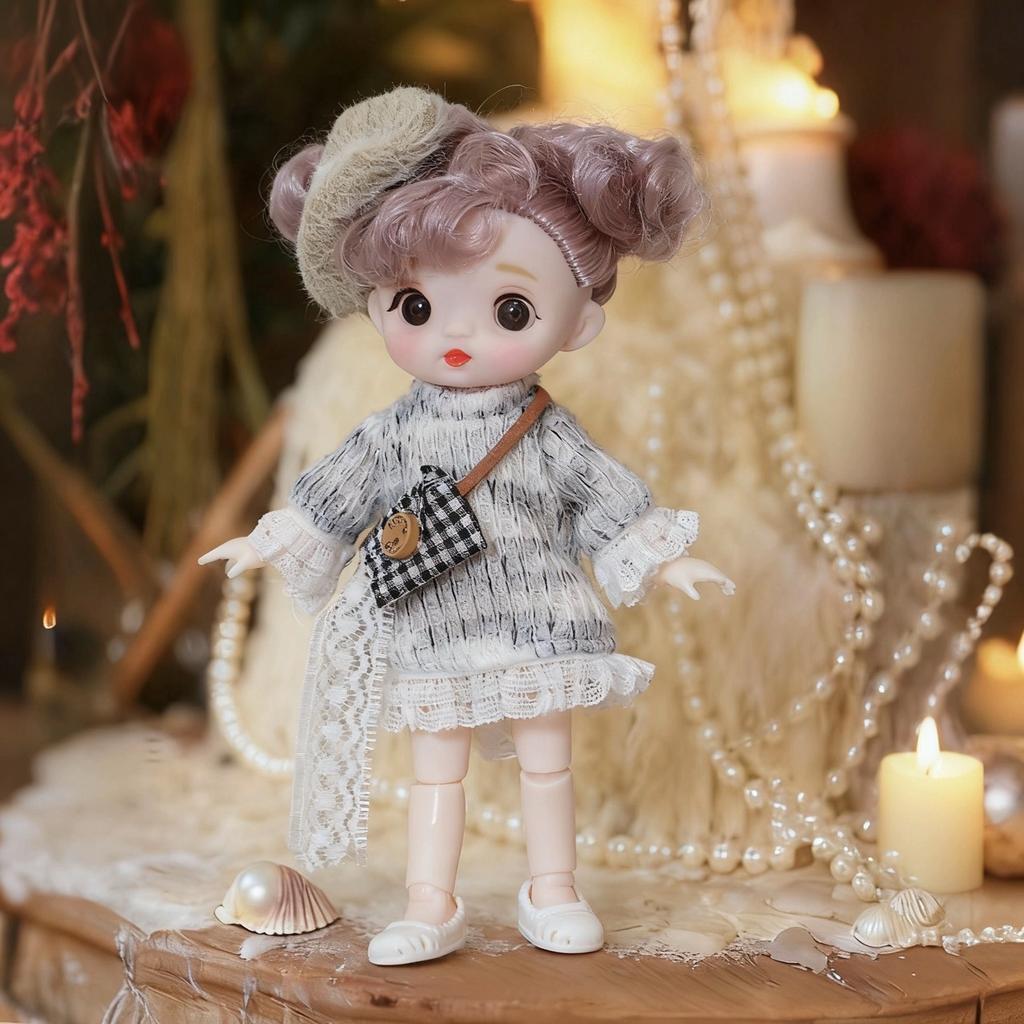 17cm Nuova Bambola Mini Bjd Articolata Bambina Principessa Giocattolo Occhi Grandi 3D Bella Bambola Giocattolo Fai da Te con Vestiti Vestire Bambola Moda 1/12