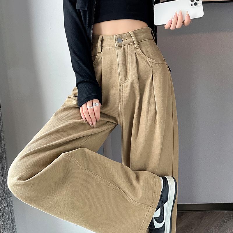 

Trendy Coffee High-Waisted Wide-Leg Denim Jeans for Women: Versatile, Slimming, Casual, Loose-Fit Brown Pants XS (75-82 jin)