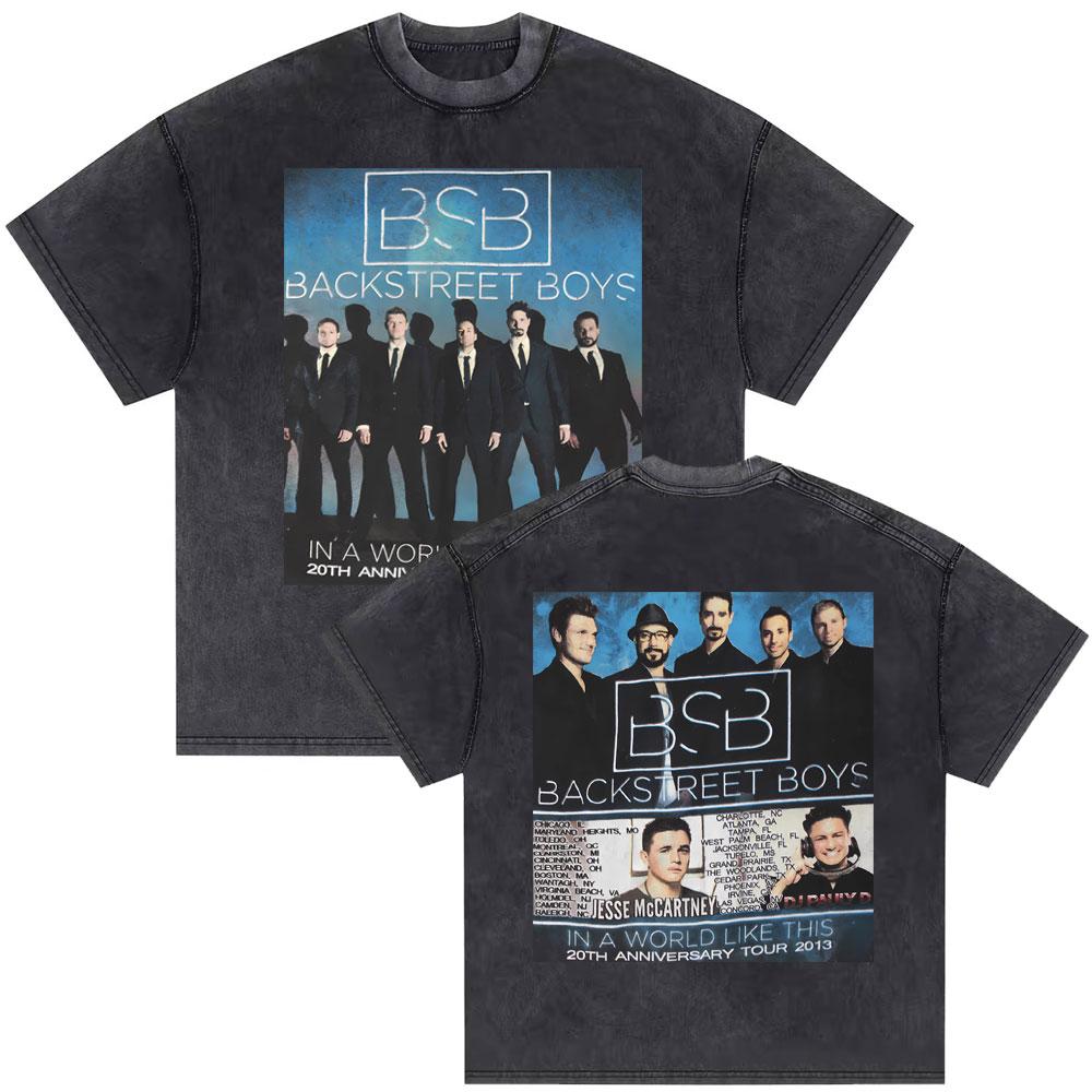

Washed Vintage Backstreet Boys Black Blue World Tour Tshirt Boy Band Bsb Group Pop Music Tshirt Unisex Women Hip Hop T Shirt 4XL
